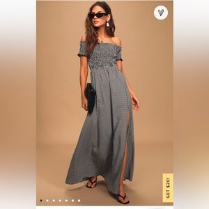 Off the shoulder maxi dress black and white checkered